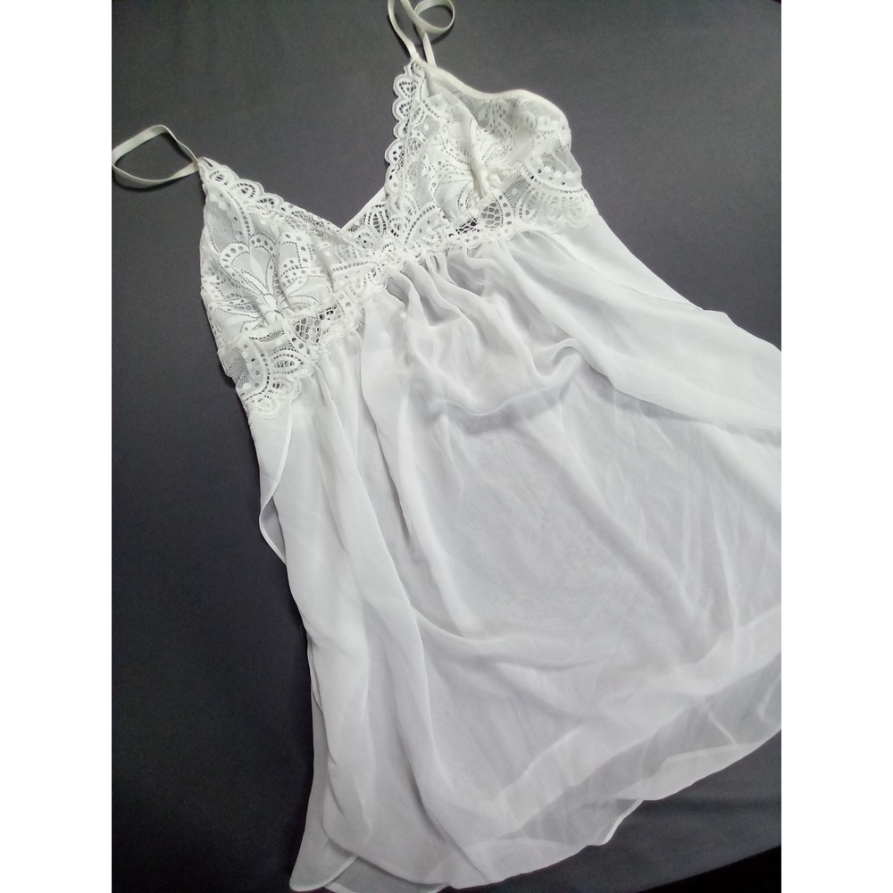 In‎ Bloom by Jonquil White Lace Chiffon Babydoll Chemise Nightgown Size L